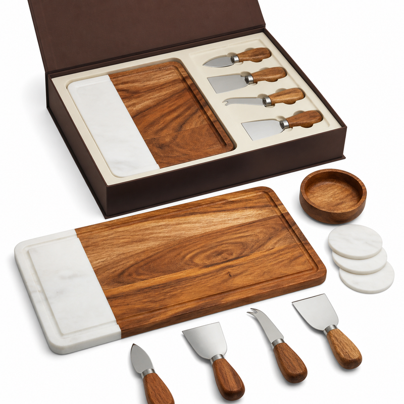 Acacia Wood & Marble Cheese Knife Gift Set