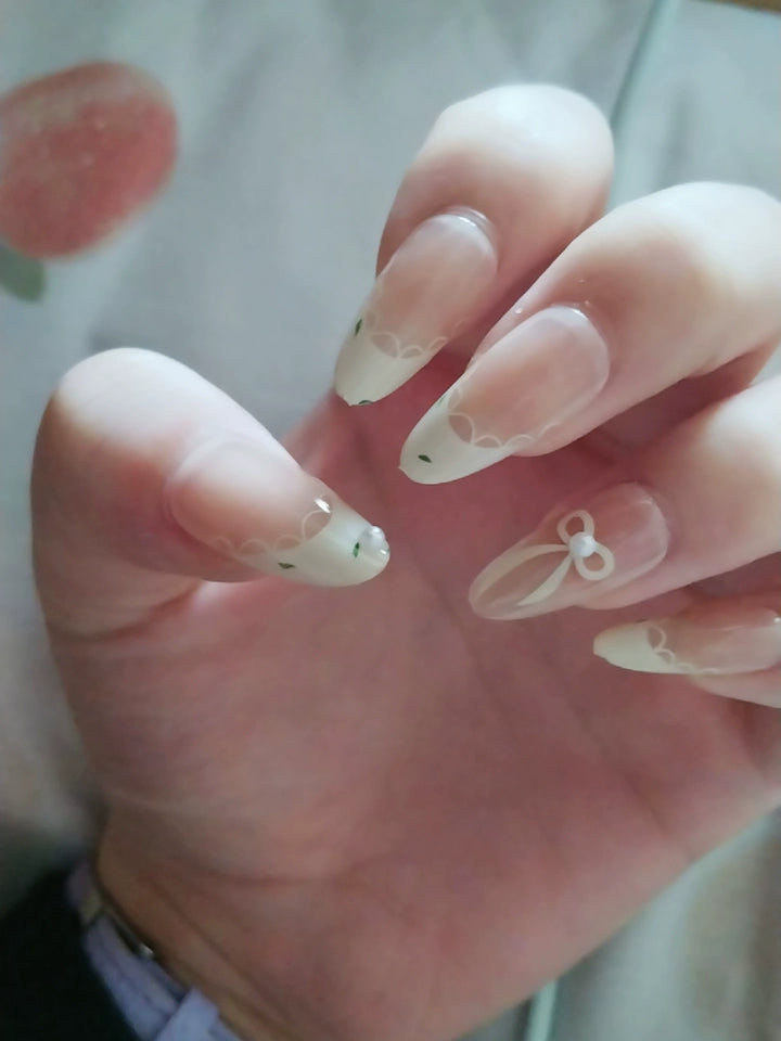 Hand-applied Short French Nail Tips with Rhinestones